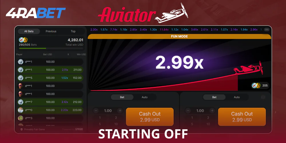 Start the 4rabet Aviator game