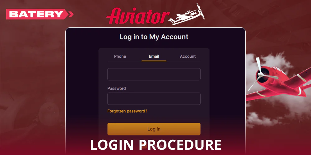 Log in to your Batery Aviator account