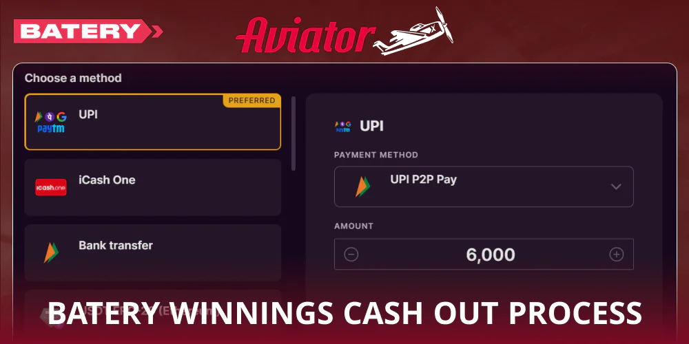 Withdraw winnings from Batery Aviator