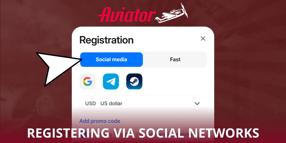 Create an Aviator account via social media